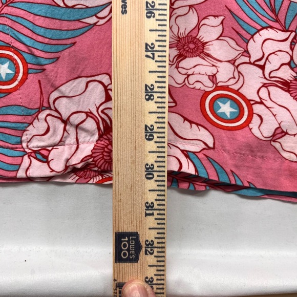 Marvel Captain America Hawaiian Shirt Men's 3XL Pink Floral Tropical Shields - Picture 6 of 7